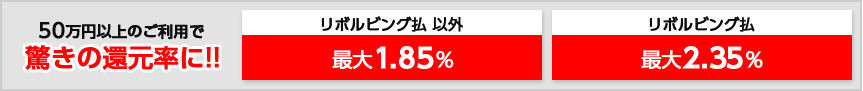 50万円以上のご利用で驚きの還元率に!! ［リボルビング払以外］最大1.85％ ［リボルビング払］最大2.35％