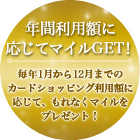 年間利用額に応じてマイルGET！ 毎年1月から12月までのカードショッピング利用額に応じて、もれなくマイルをプレゼント！