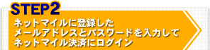 STEP2 ネットマイルに登録したメールアドレスとパスワードを入力してネットマイル決済にログイン