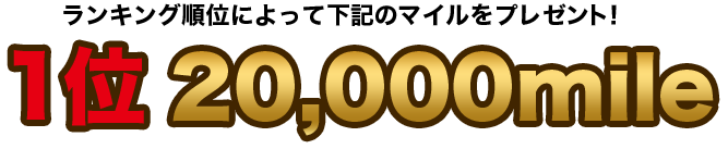 また、ランキング順位によって下記のマイルをプレゼント! 1位20,000mile