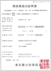 探偵業届出証明書