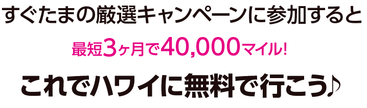 最短３ヶ月で60,000マイル！これでハワイに無料で行こう♪